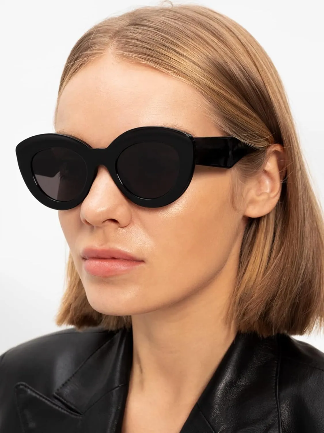 AIEYEZO Oversized Cat Eye Sunglasses for Women Cute Oval Thick Frame Cateye Sun Glasses Chic Retro Style Shades
