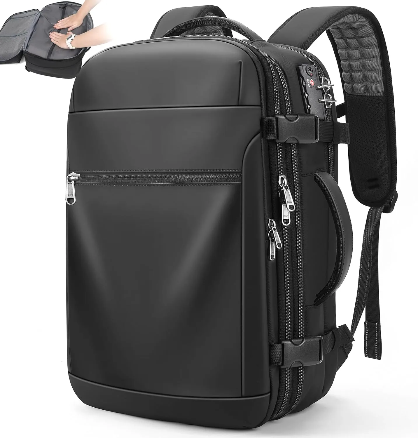 Airback Vacuum Seal Compression Travel Backpack 60L Expandable, Vacpack Spacevac Backpack Water Resistant TSA Lock Airbag without Vacuum Pump, Black