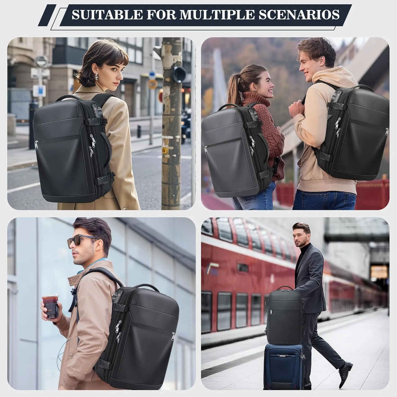 Airback Vacuum Seal Compression Travel Backpack 60L Expandable, Vacpack Spacevac Backpack Water Resistant TSA Lock Airbag without Vacuum Pump, Black