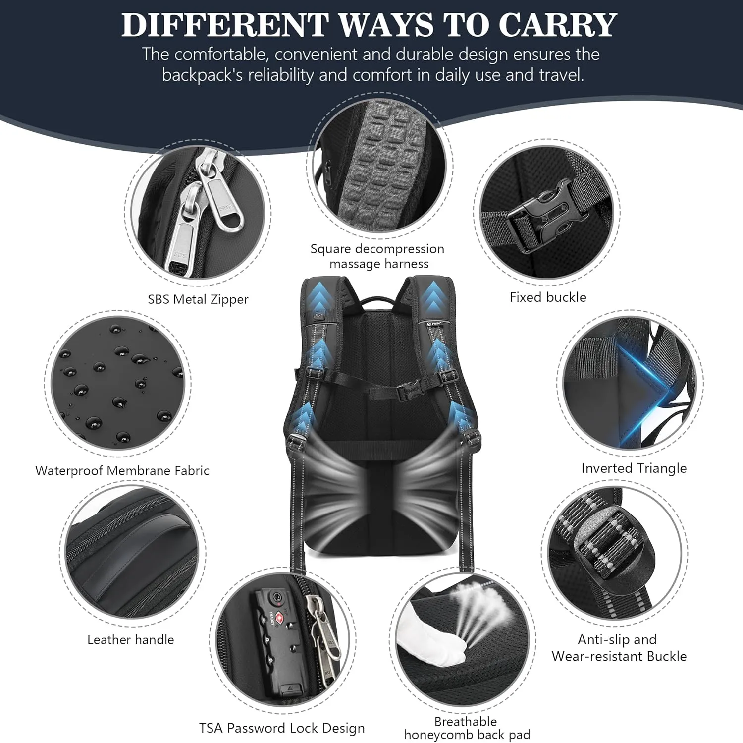 Airback Vacuum Seal Compression Travel Backpack 60L Expandable, Vacpack Spacevac Backpack Water Resistant TSA Lock Airbag without Vacuum Pump, Black