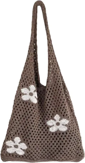 AIYUENCICI Crochet Tote, Fairy Hobo for Women - Y2k Purse, Knitted Shoulder Bag for Girls - Mesh Beach Bags