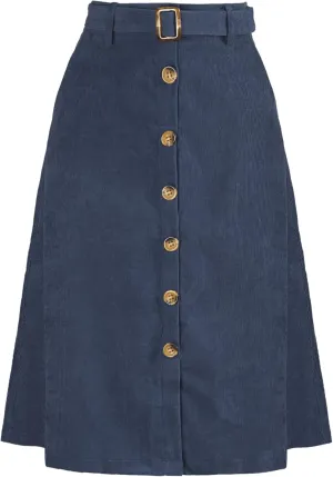 Allegra K Women's High Waist Button Front A-Line Belted Corduroy Midi Skirt