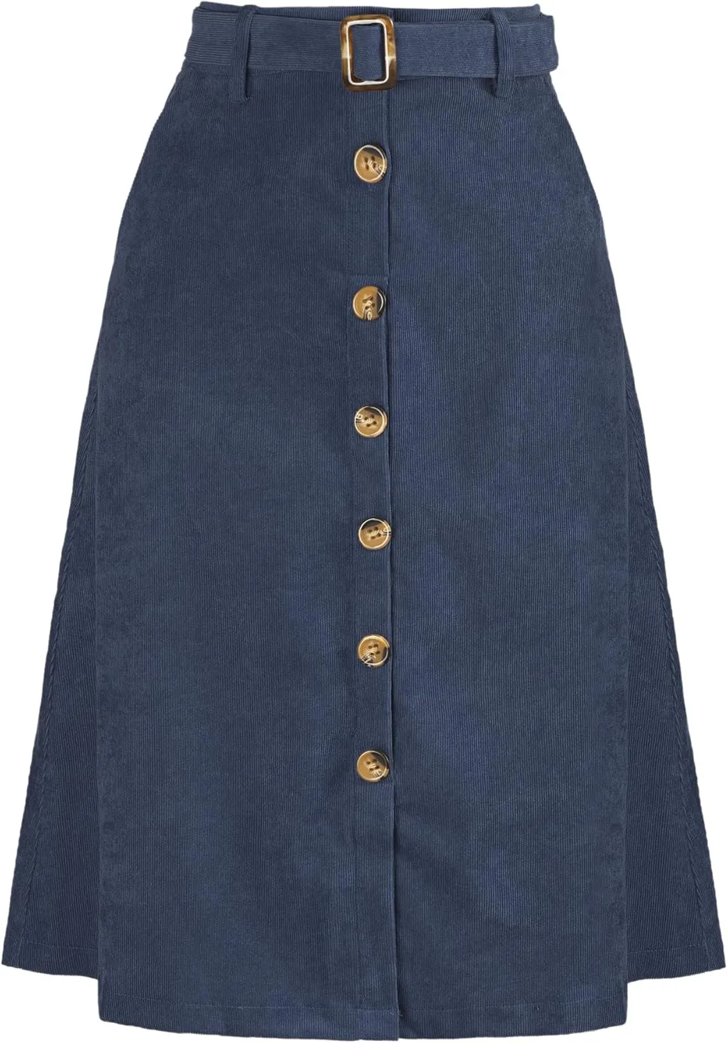 Allegra K Women's High Waist Button Front A-Line Belted Corduroy Midi Skirt