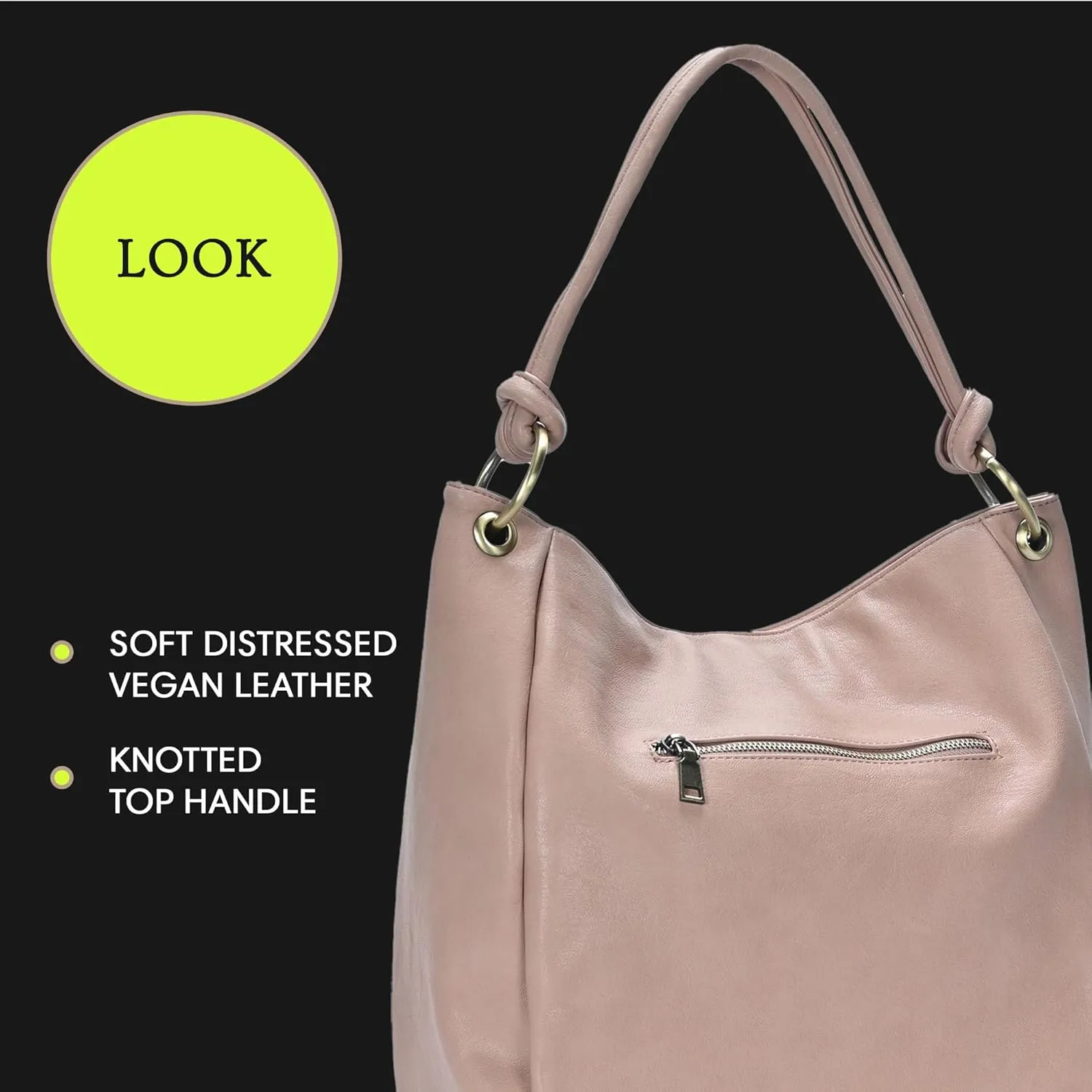 Amara Hobo | Top Handle Hobo Satchel, Soft Distressed Vegan Leather Handbag or Purse | 17" L x 5.25" W x 14" H