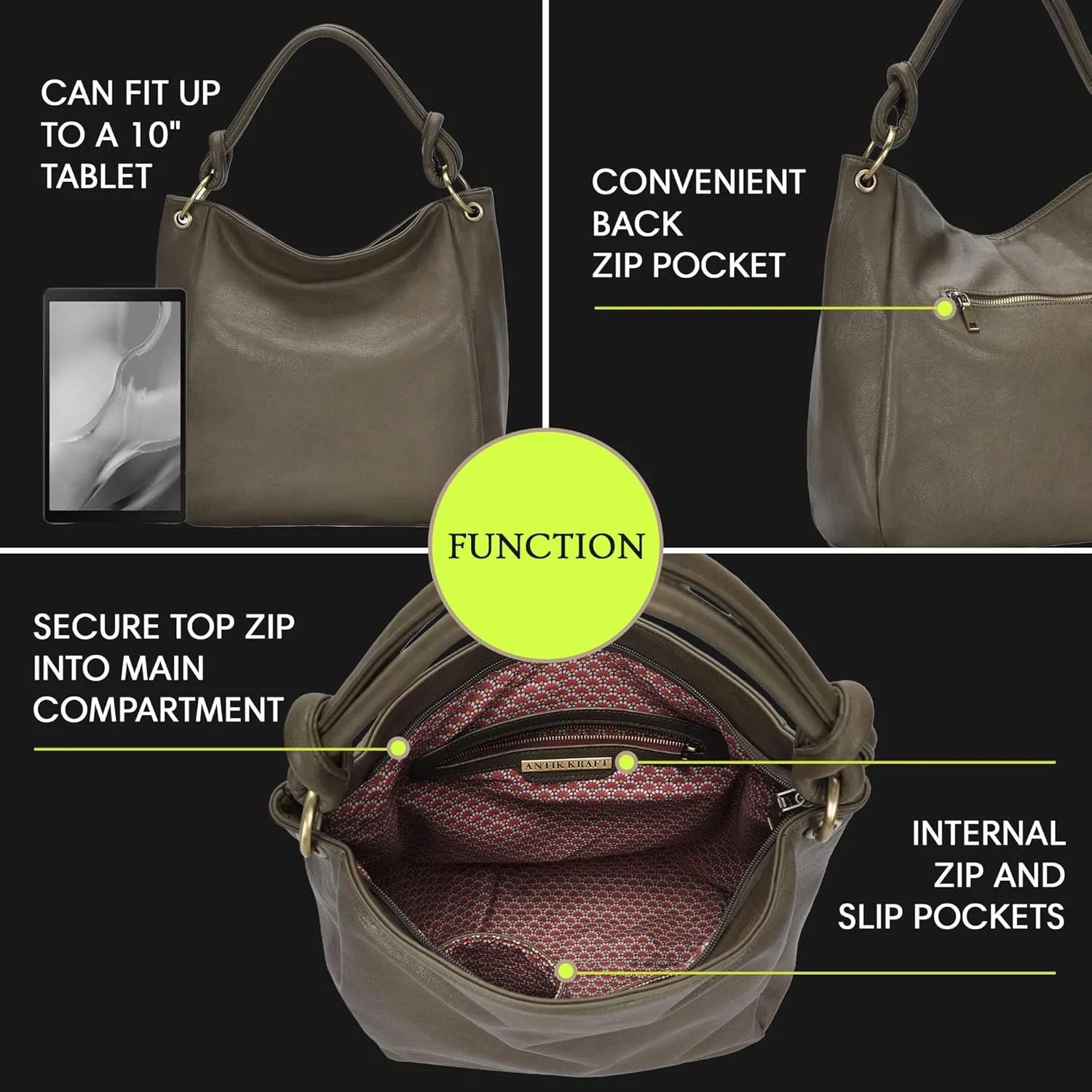 Amara Hobo | Top Handle Hobo Satchel, Soft Distressed Vegan Leather Handbag or Purse | 17" L x 5.25" W x 14" H