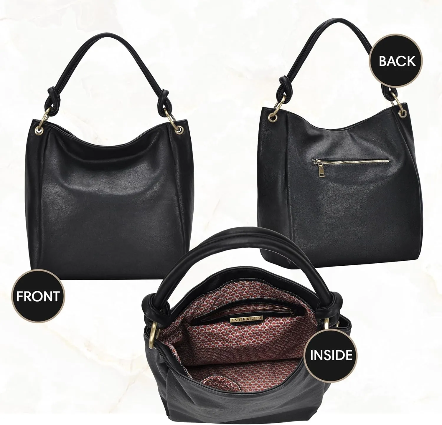 Amara Hobo | Top Handle Hobo Satchel, Soft Distressed Vegan Leather Handbag or Purse | 17" L x 5.25" W x 14" H