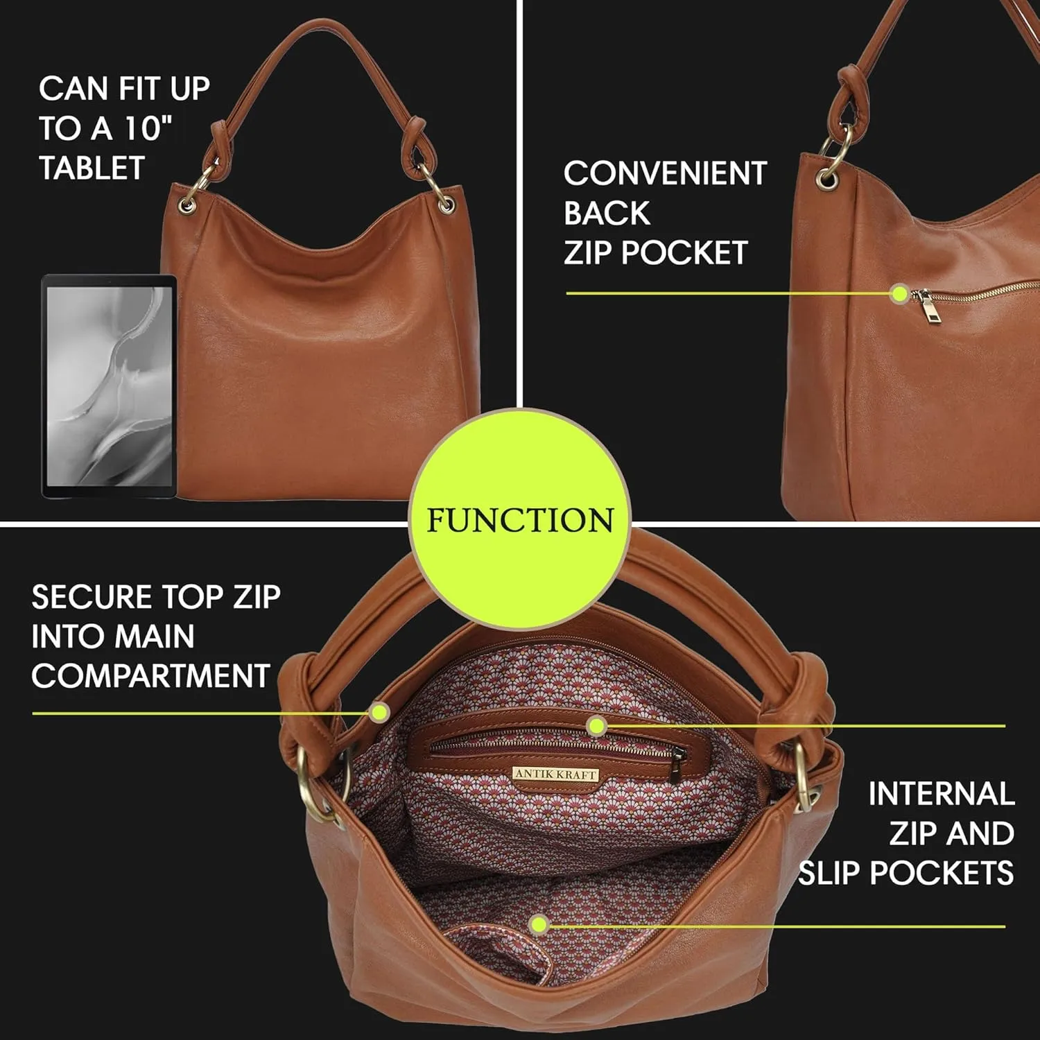 Amara Hobo | Top Handle Hobo Satchel, Soft Distressed Vegan Leather Handbag or Purse | 17" L x 5.25" W x 14" H