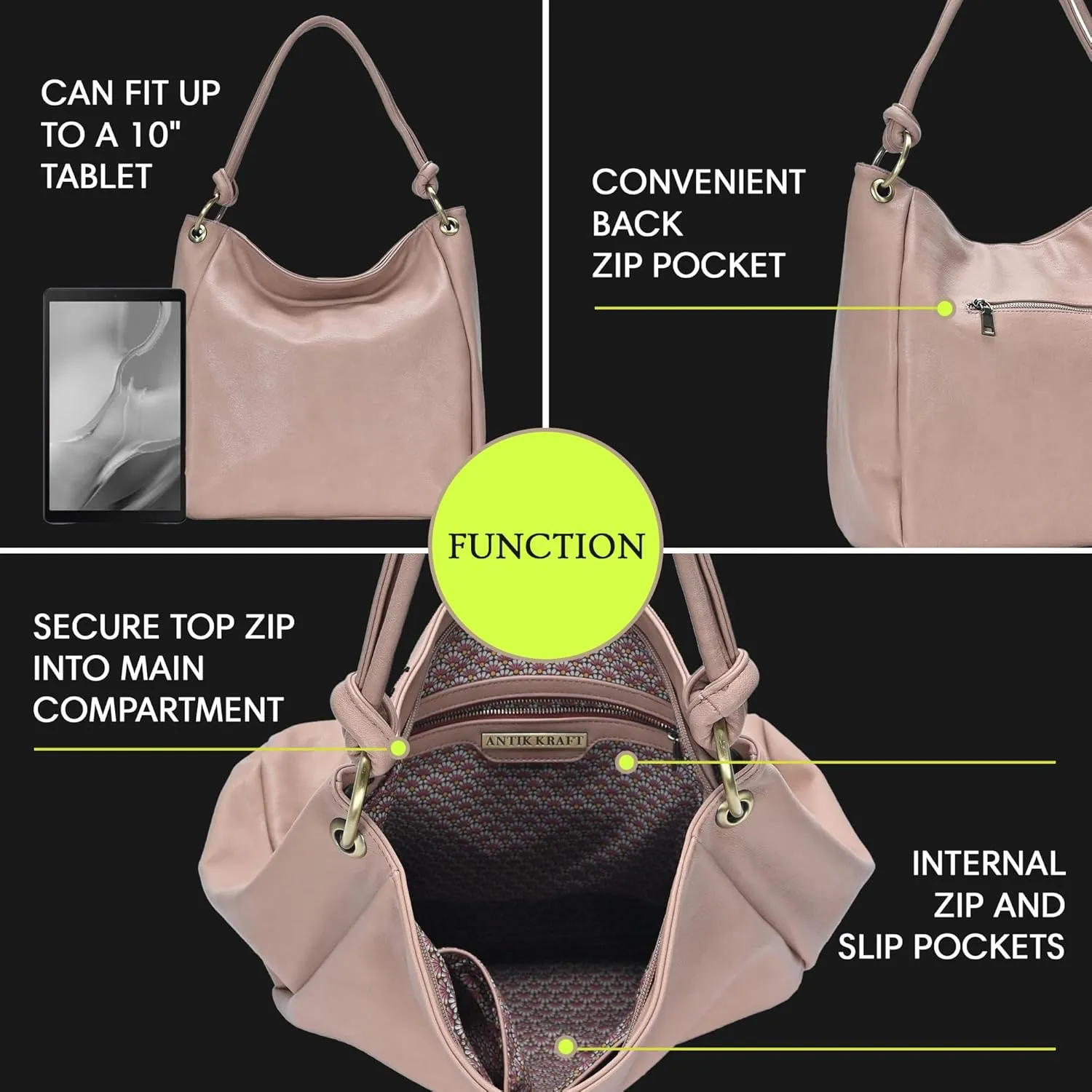 Amara Hobo | Top Handle Hobo Satchel, Soft Distressed Vegan Leather Handbag or Purse | 17" L x 5.25" W x 14" H