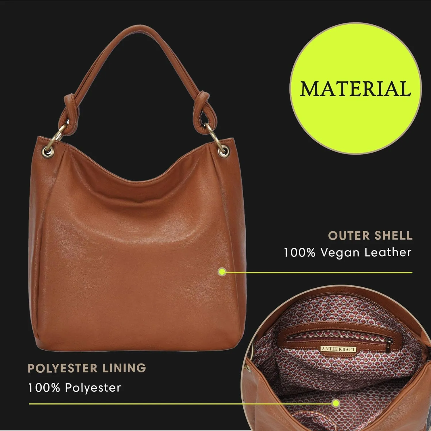 Amara Hobo | Top Handle Hobo Satchel, Soft Distressed Vegan Leather Handbag or Purse | 17" L x 5.25" W x 14" H