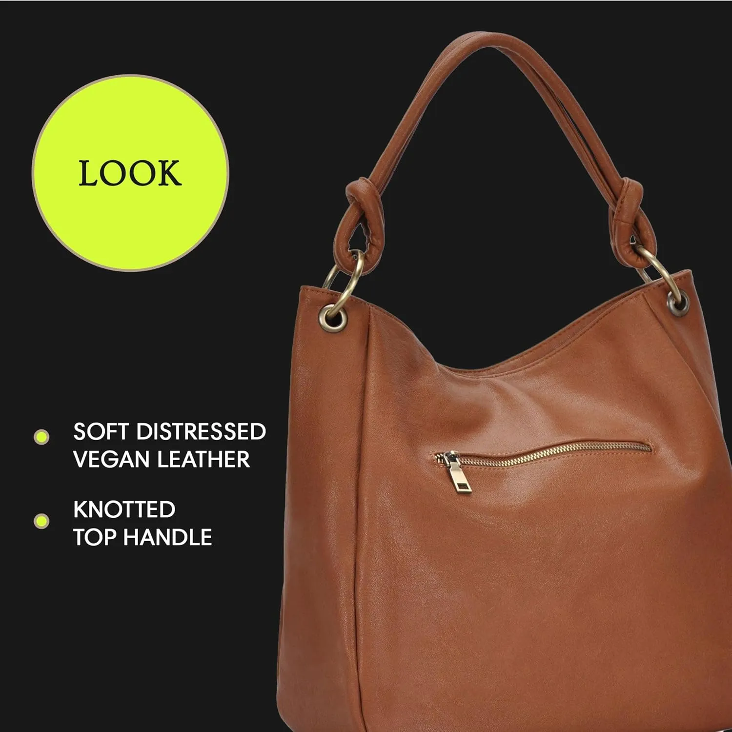 Amara Hobo | Top Handle Hobo Satchel, Soft Distressed Vegan Leather Handbag or Purse | 17" L x 5.25" W x 14" H
