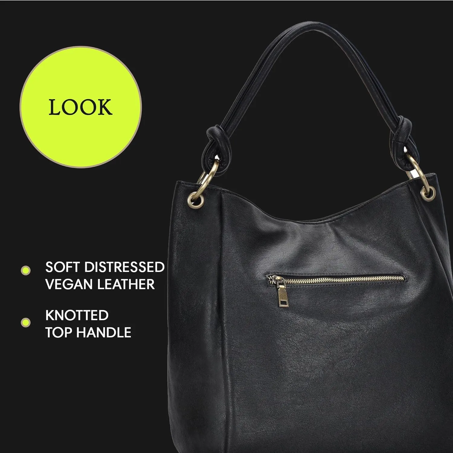 Amara Hobo | Top Handle Hobo Satchel, Soft Distressed Vegan Leather Handbag or Purse | 17" L x 5.25" W x 14" H
