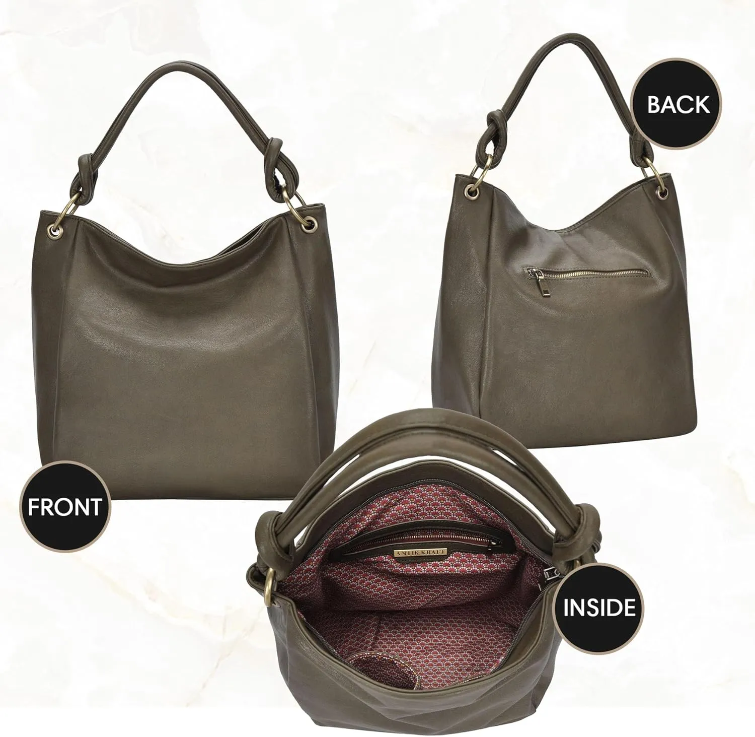 Amara Hobo | Top Handle Hobo Satchel, Soft Distressed Vegan Leather Handbag or Purse | 17" L x 5.25" W x 14" H