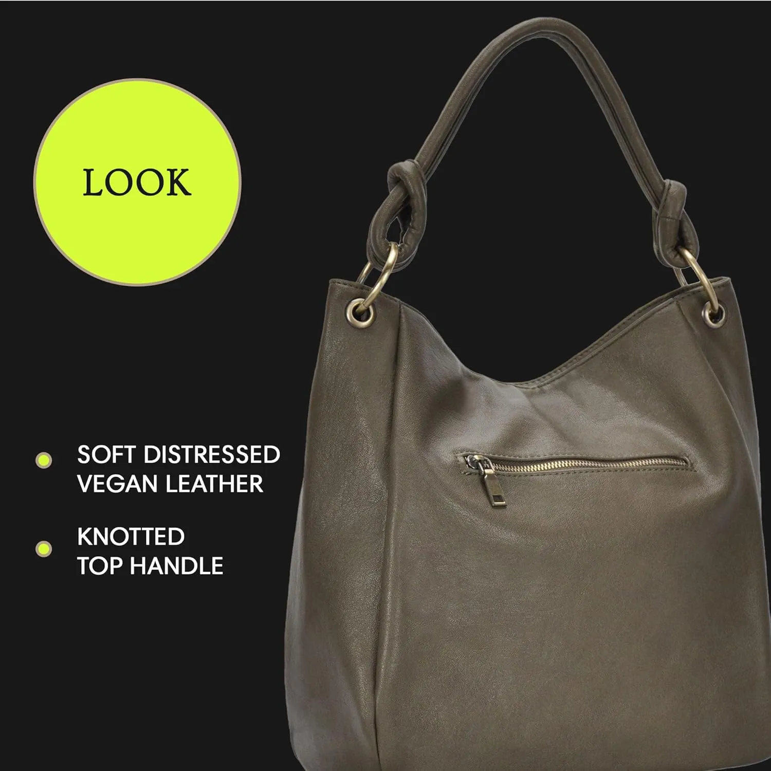 Amara Hobo | Top Handle Hobo Satchel, Soft Distressed Vegan Leather Handbag or Purse | 17" L x 5.25" W x 14" H