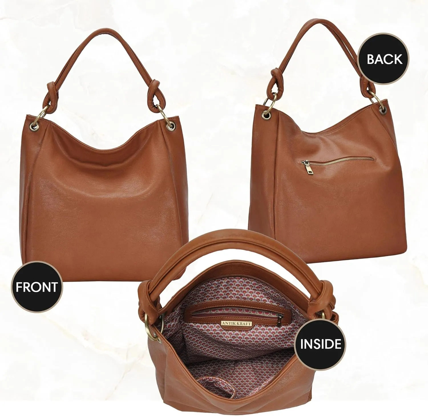 Amara Hobo | Top Handle Hobo Satchel, Soft Distressed Vegan Leather Handbag or Purse | 17" L x 5.25" W x 14" H