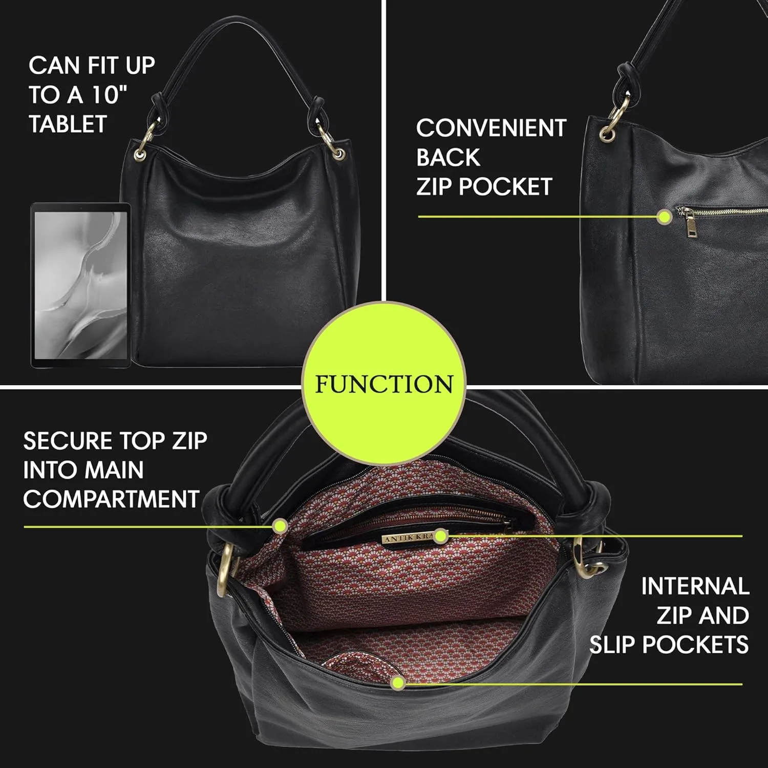 Amara Hobo | Top Handle Hobo Satchel, Soft Distressed Vegan Leather Handbag or Purse | 17" L x 5.25" W x 14" H