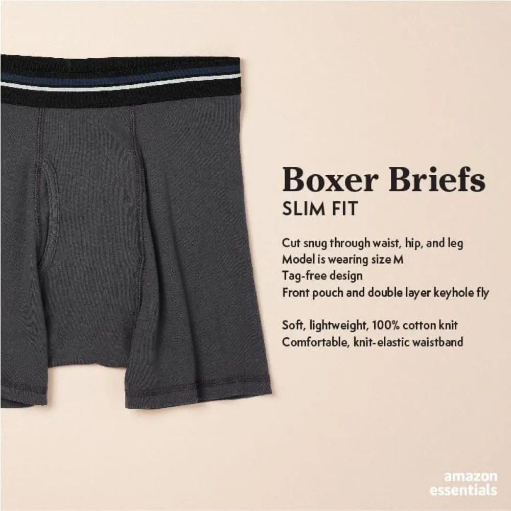 Amazon Essentials Men's Underwear Boxer Briefs, Comfortable Cotton, Tag-Free, Pack of 5
