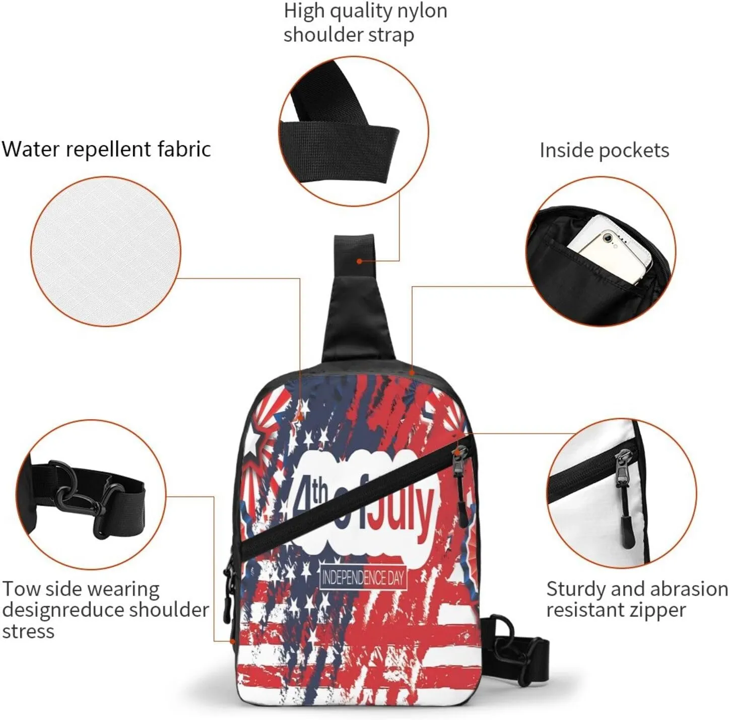 American Flag Portable Sling Bags Packable Crossbody Bag Foldable Sport Daypack Reusable Shoulder Backpack Diagonally Chest Bag for Workout Travel