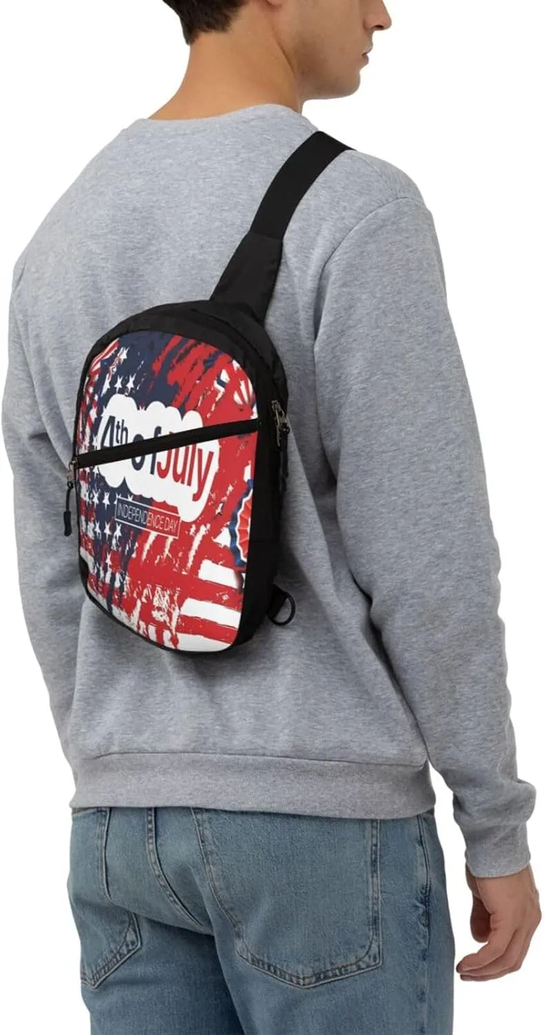 American Flag Portable Sling Bags Packable Crossbody Bag Foldable Sport Daypack Reusable Shoulder Backpack Diagonally Chest Bag for Workout Travel