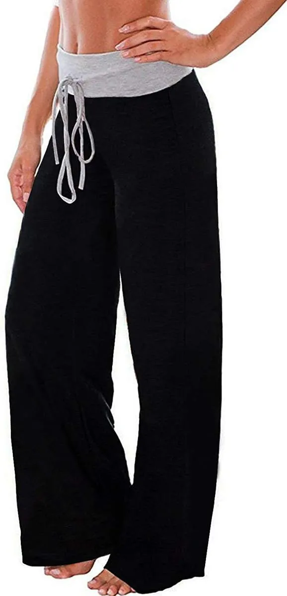 AMiERY Women's Comfy Casual Pajamas Pant Floral Printed High Waist Wide Legs Lounge Pants Trousers