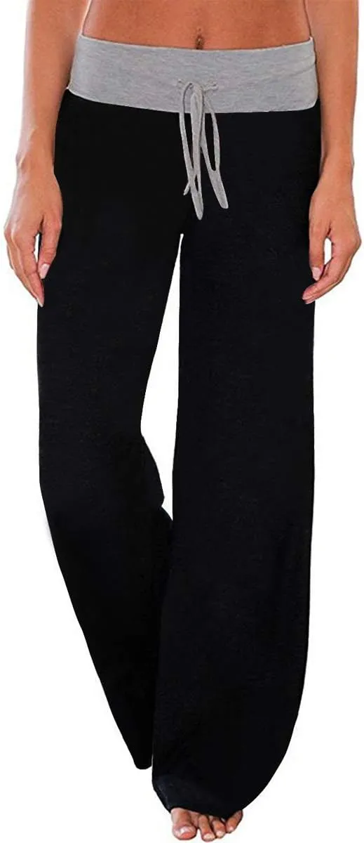 AMiERY Women's Comfy Casual Pajamas Pant Floral Printed High Waist Wide Legs Lounge Pants Trousers