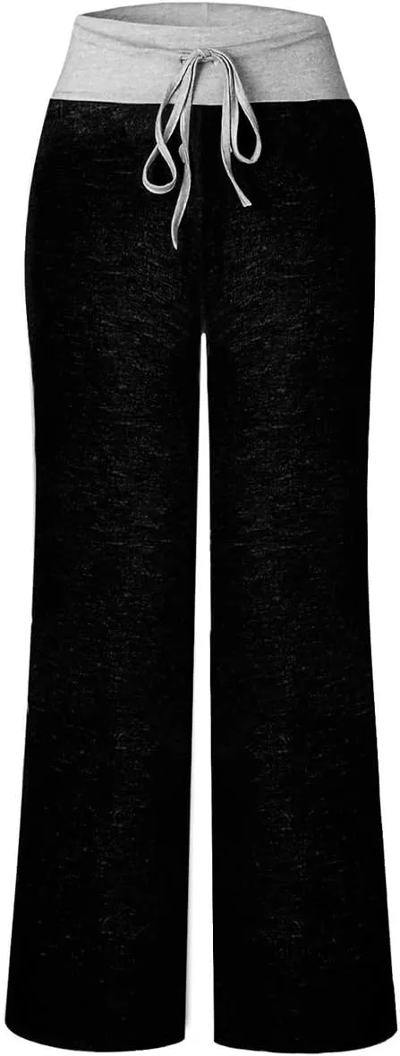 AMiERY Women's Comfy Casual Pajamas Pant Floral Printed High Waist Wide Legs Lounge Pants Trousers