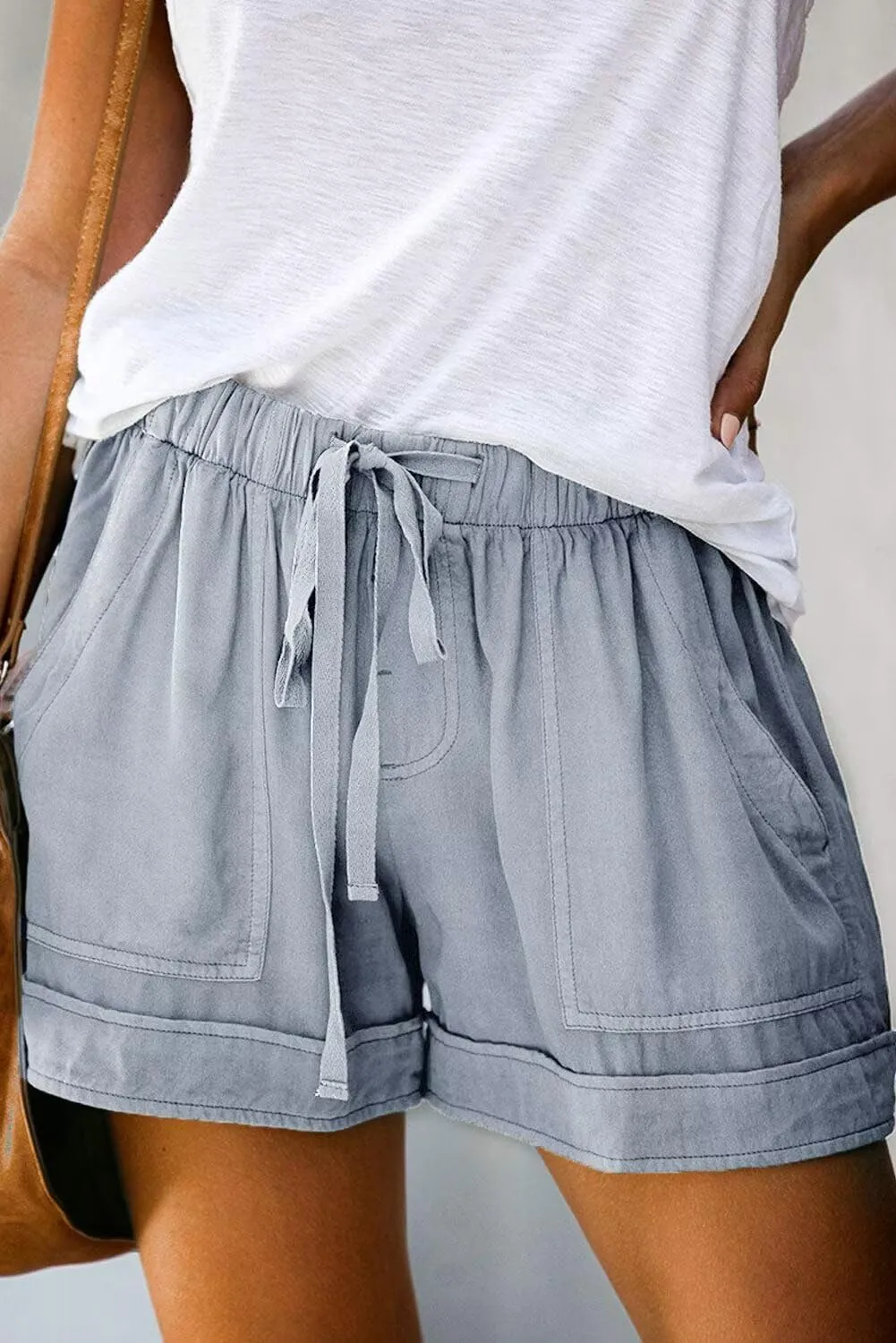 ANFTFH Womens Casual Shorts Summer Drawstring Elastic Waist Comfy Shorts with Pockets