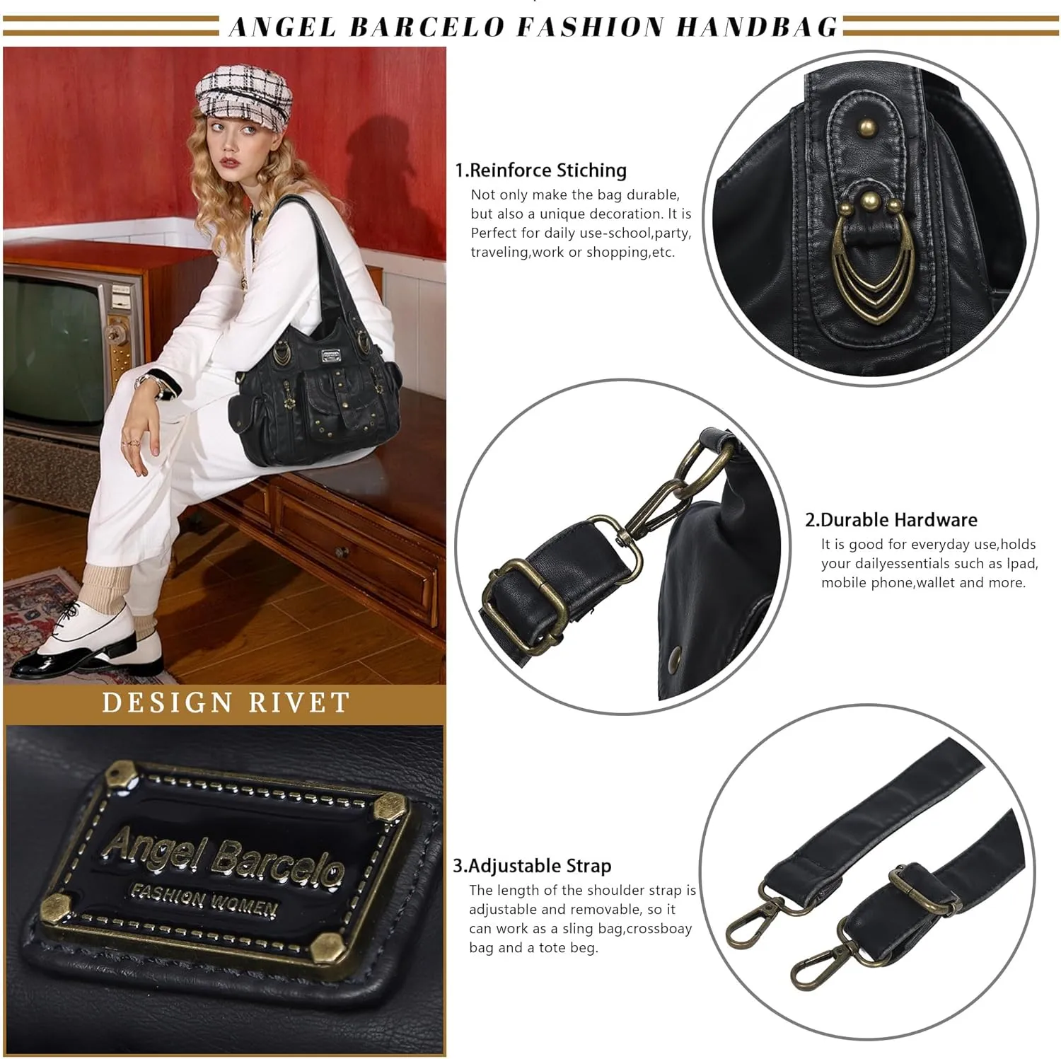 Angel Barcelo Hobo Bag for Women Crossbody Purse and Handbags Shoulder Bags