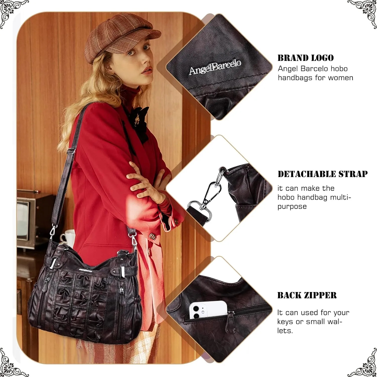 Angel Barcelo Hobo Purses and handbags for Women Satchel Handbag Women Fashion Purses Large Shoulder Handbags