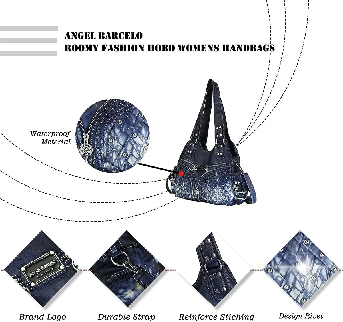 Angel Barcelo Purses and Handbags Women Tote Shoulder Top Handle Satchel Hobo Bags Fashion Washed PU Leather Purse