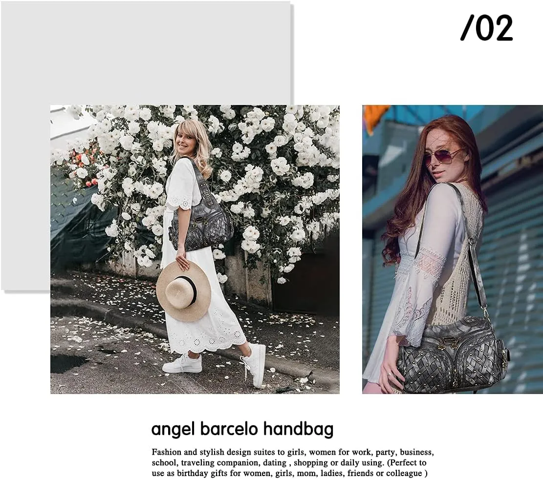 Angel Barcelo Purses and Handbags Women Tote Shoulder Top Handle Satchel Hobo Bags Fashion Washed PU Leather Purse