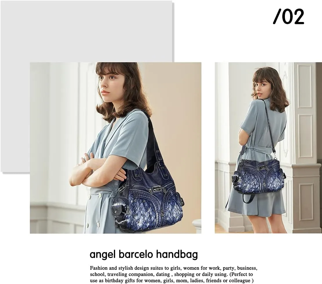 Angel Barcelo Purses and Handbags Women Tote Shoulder Top Handle Satchel Hobo Bags Fashion Washed PU Leather Purse