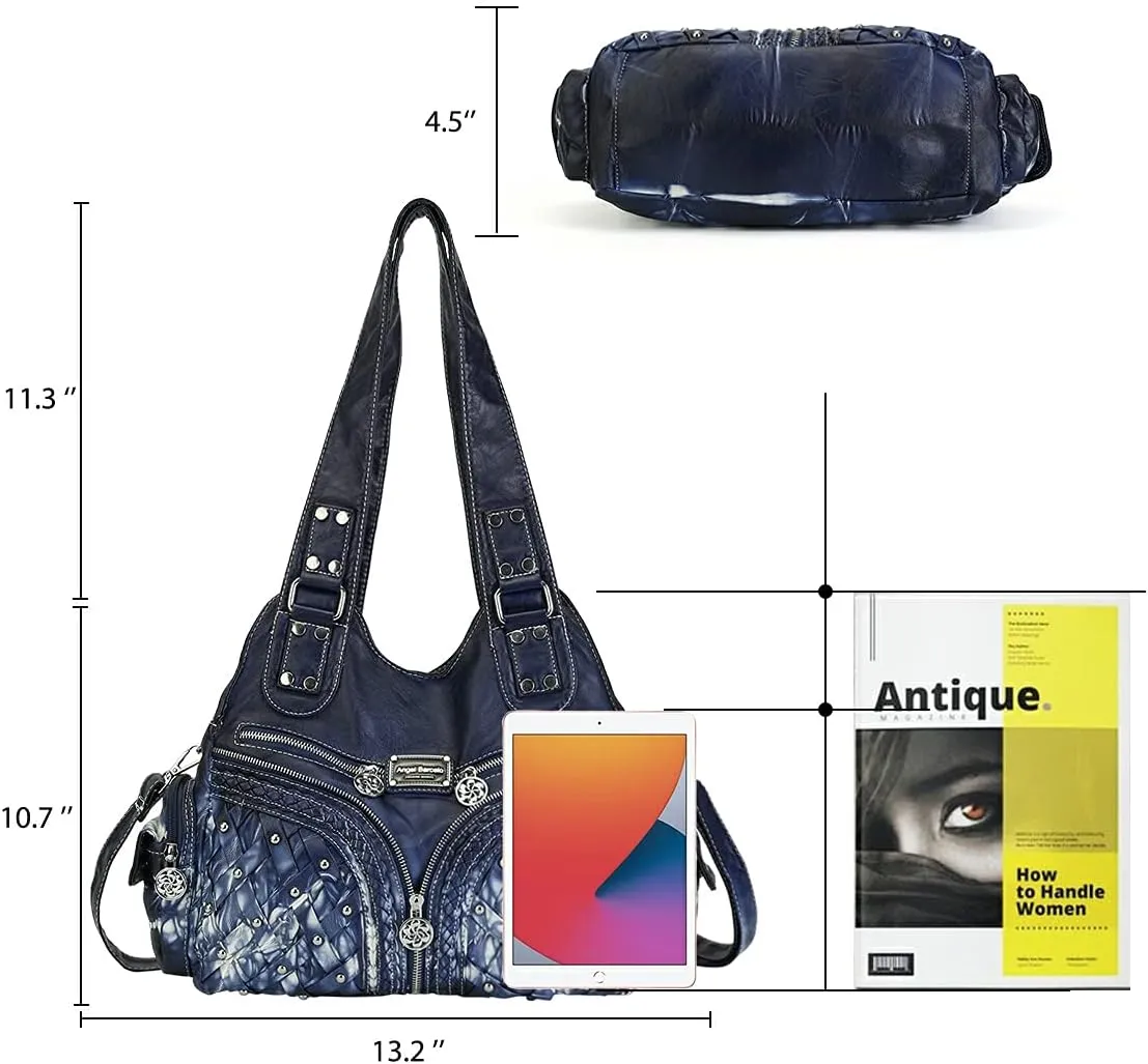 Angel Barcelo Purses and Handbags Women Tote Shoulder Top Handle Satchel Hobo Bags Fashion Washed PU Leather Purse