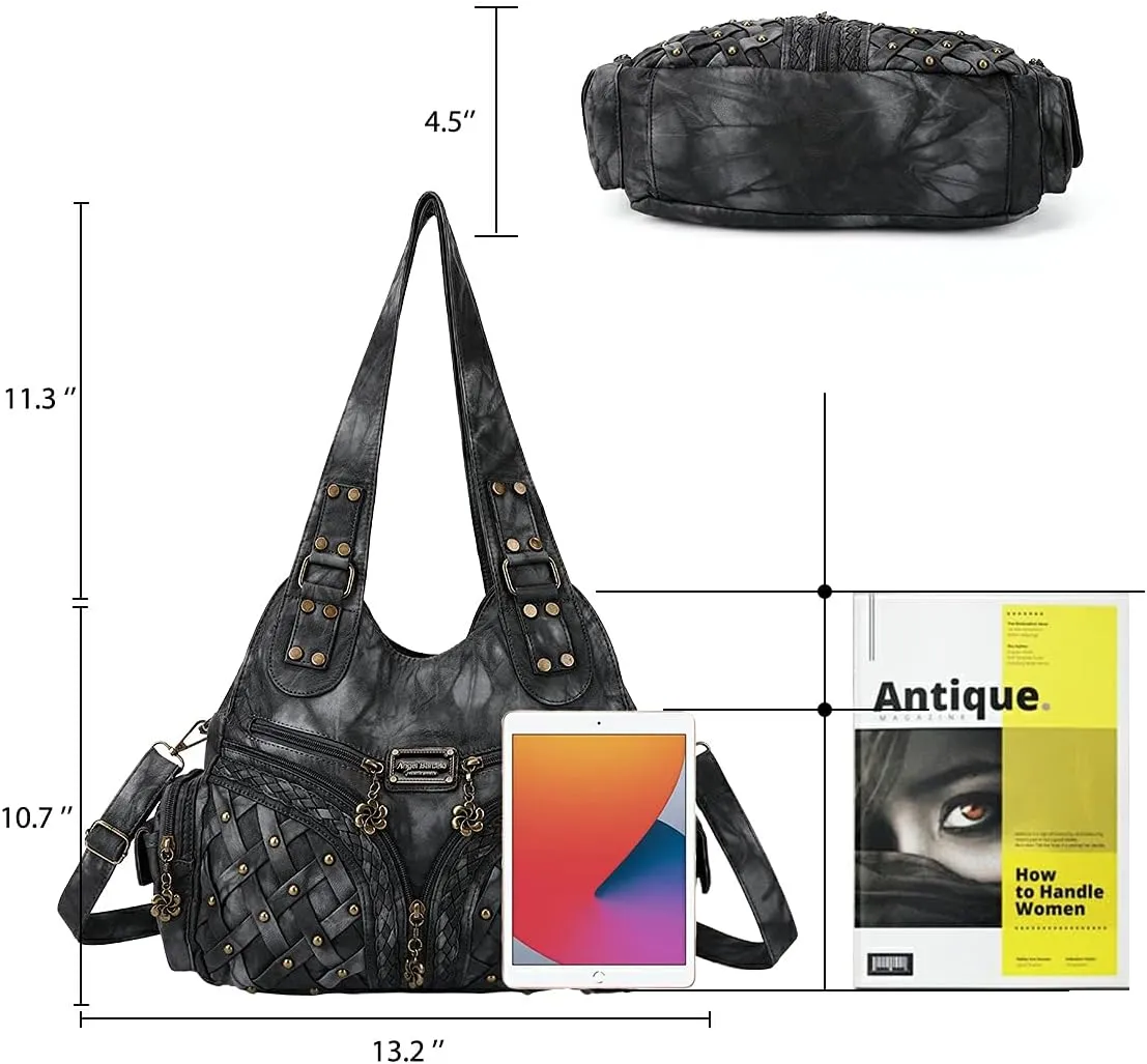 Angel Barcelo Purses and Handbags Women Tote Shoulder Top Handle Satchel Hobo Bags Fashion Washed PU Leather Purse
