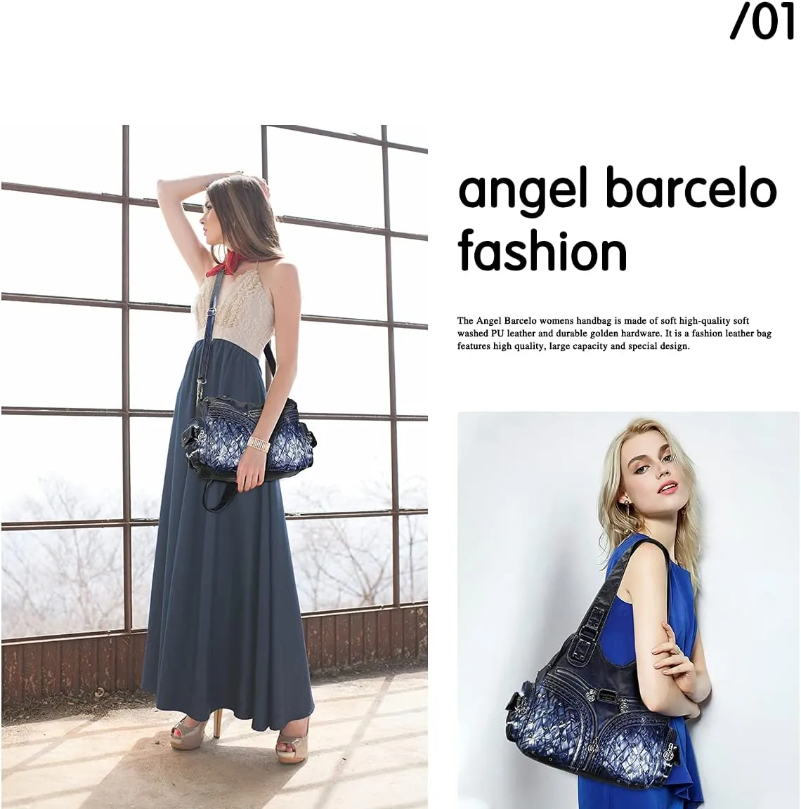 Angel Barcelo Purses and Handbags Women Tote Shoulder Top Handle Satchel Hobo Bags Fashion Washed PU Leather Purse