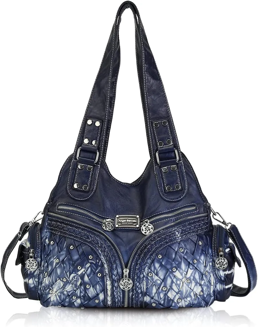 Angel Barcelo Purses and Handbags Women Tote Shoulder Top Handle Satchel Hobo Bags Fashion Washed PU Leather Purse