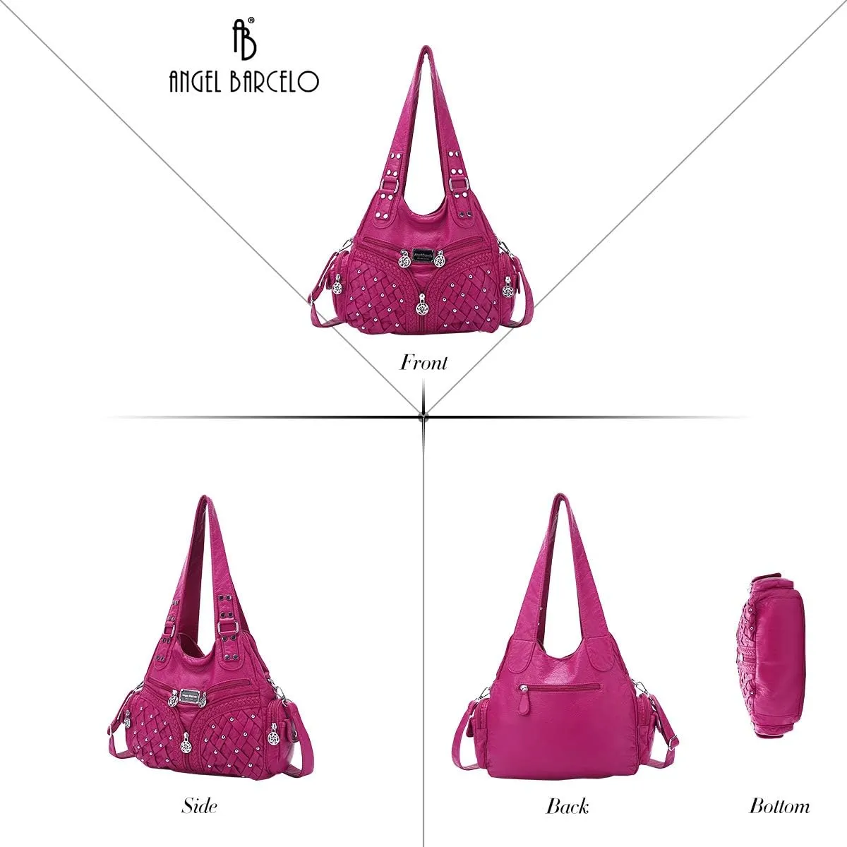 Angel Barcelo Purses and Handbags Women Tote Shoulder Top Handle Satchel Hobo Bags Fashion Washed PU Leather Purse