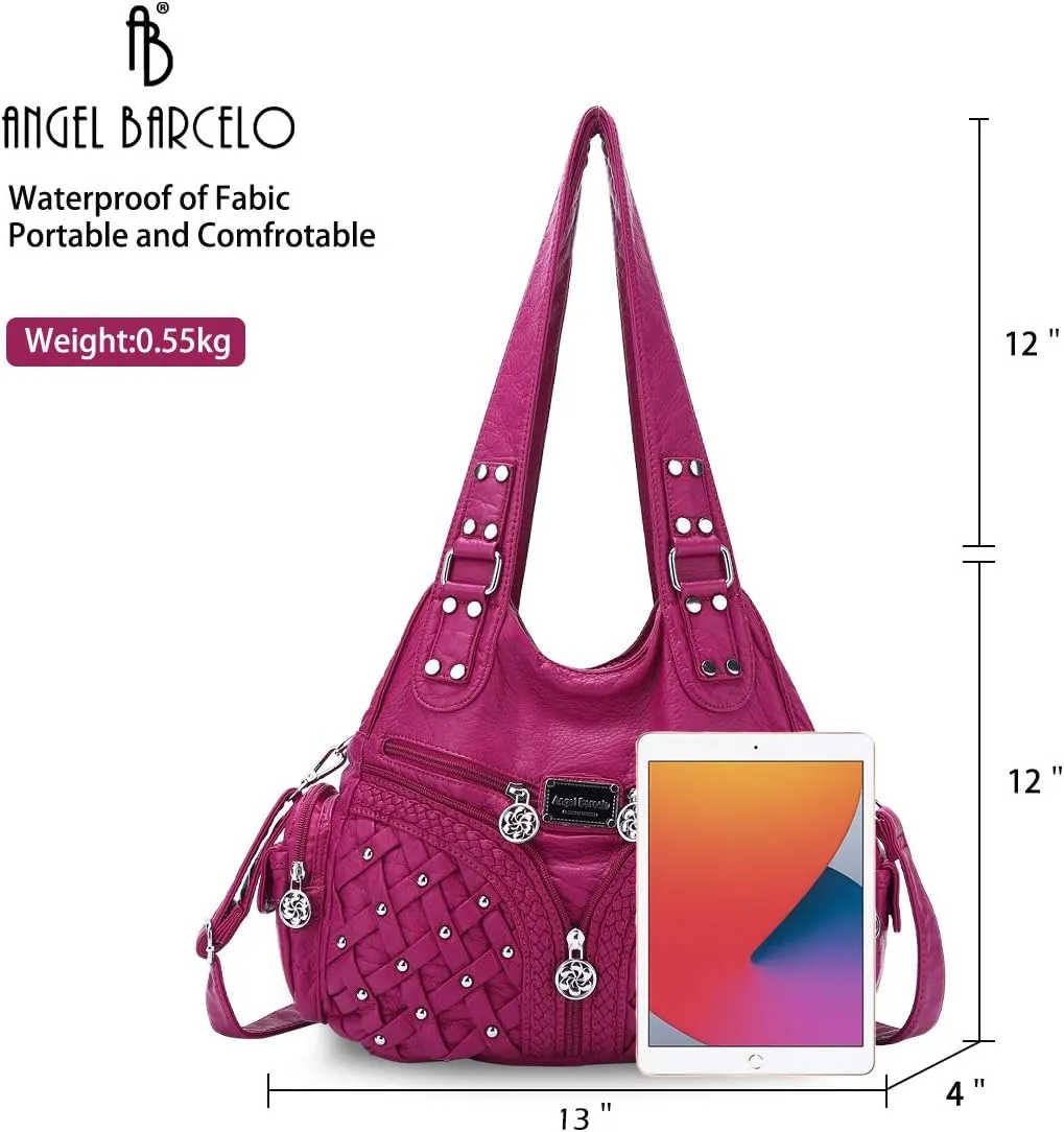 Angel Barcelo Purses and Handbags Women Tote Shoulder Top Handle Satchel Hobo Bags Fashion Washed PU Leather Purse