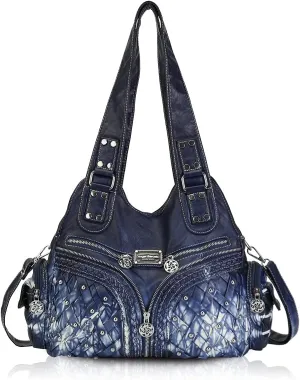 Angel Barcelo Purses and Handbags Women Tote Shoulder Top Handle Satchel Hobo Bags Fashion Washed PU Leather Purse