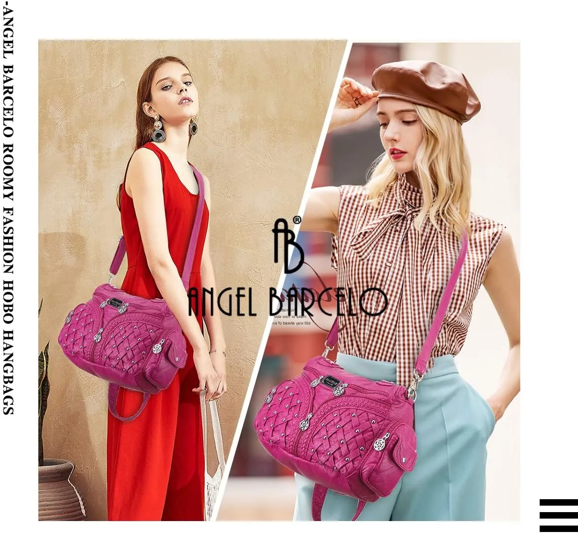 Angel Barcelo Purses and Handbags Women Tote Shoulder Top Handle Satchel Hobo Bags Fashion Washed PU Leather Purse
