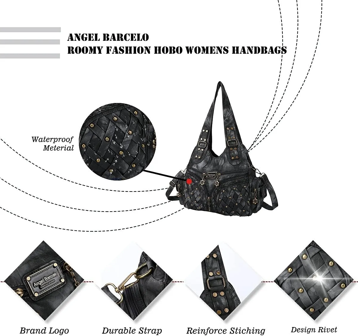 Angel Barcelo Purses and Handbags Women Tote Shoulder Top Handle Satchel Hobo Bags Fashion Washed PU Leather Purse