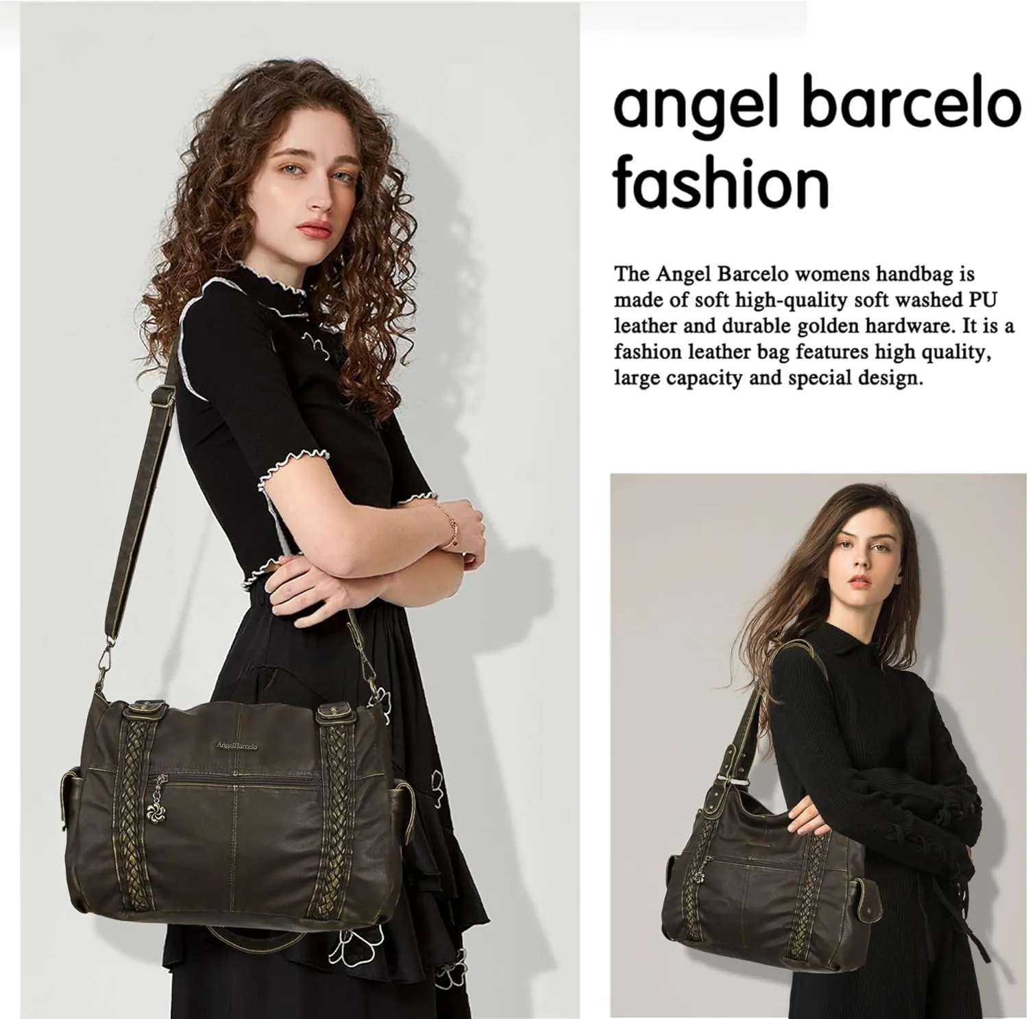 Angel Barcelo Roomy Fashion Hobo Womens Handbags Ladies Purse Satchel Shoulder Bags Tote Washed Leather Bag