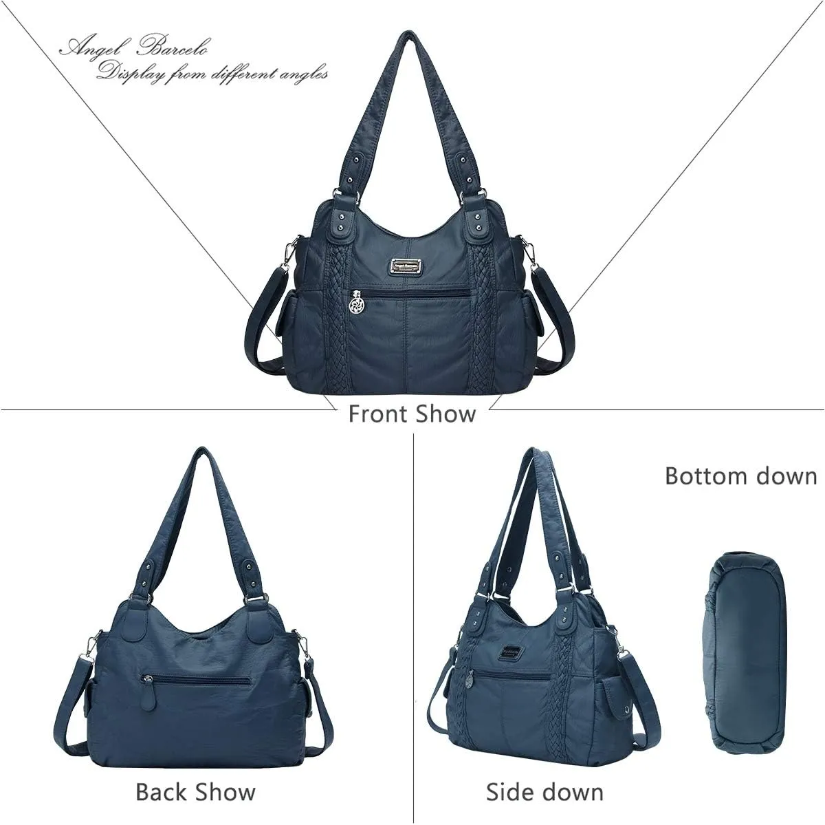 Angel Barcelo Roomy Fashion Hobo Womens Handbags Ladies Purse Satchel Shoulder Bags Tote Washed Leather Bag