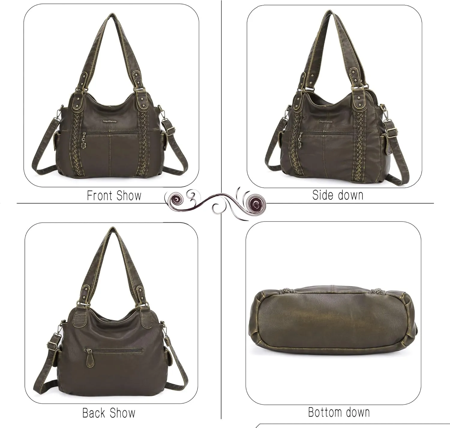 Angel Barcelo Roomy Fashion Hobo Womens Handbags Ladies Purse Satchel Shoulder Bags Tote Washed Leather Bag