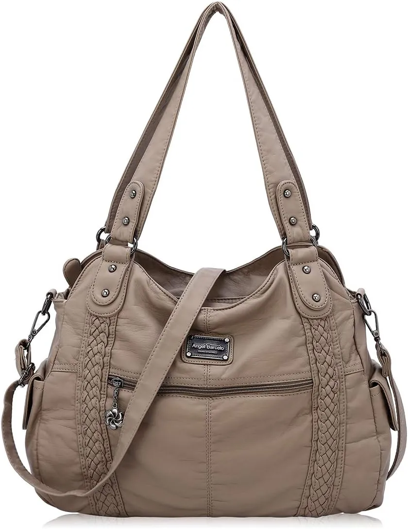 Angel Barcelo Roomy Fashion Hobo Womens Handbags Ladies Purse Satchel Shoulder Bags Tote Washed Leather Bag