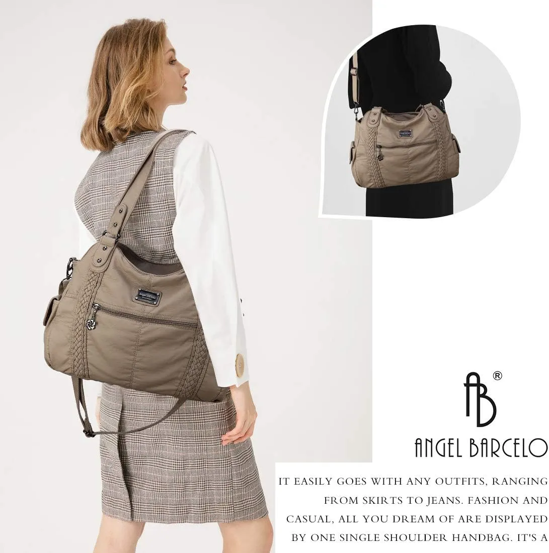 Angel Barcelo Roomy Fashion Hobo Womens Handbags Ladies Purse Satchel Shoulder Bags Tote Washed Leather Bag