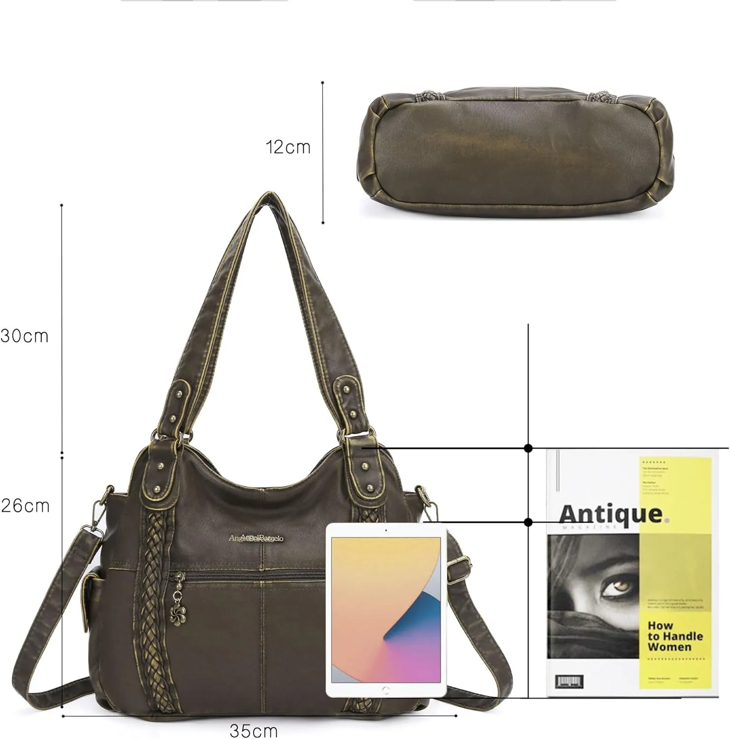 Angel Barcelo Roomy Fashion Hobo Womens Handbags Ladies Purse Satchel Shoulder Bags Tote Washed Leather Bag