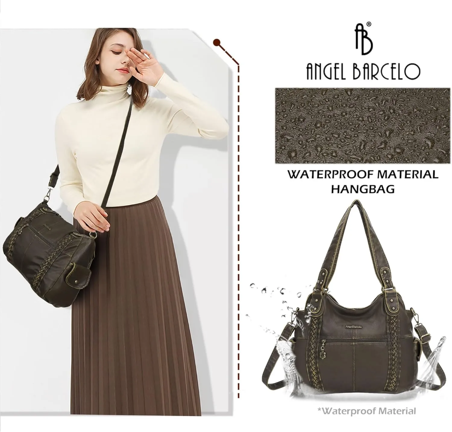 Angel Barcelo Roomy Fashion Hobo Womens Handbags Ladies Purse Satchel Shoulder Bags Tote Washed Leather Bag