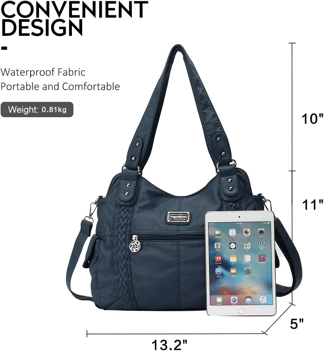 Angel Barcelo Roomy Fashion Hobo Womens Handbags Ladies Purse Satchel Shoulder Bags Tote Washed Leather Bag