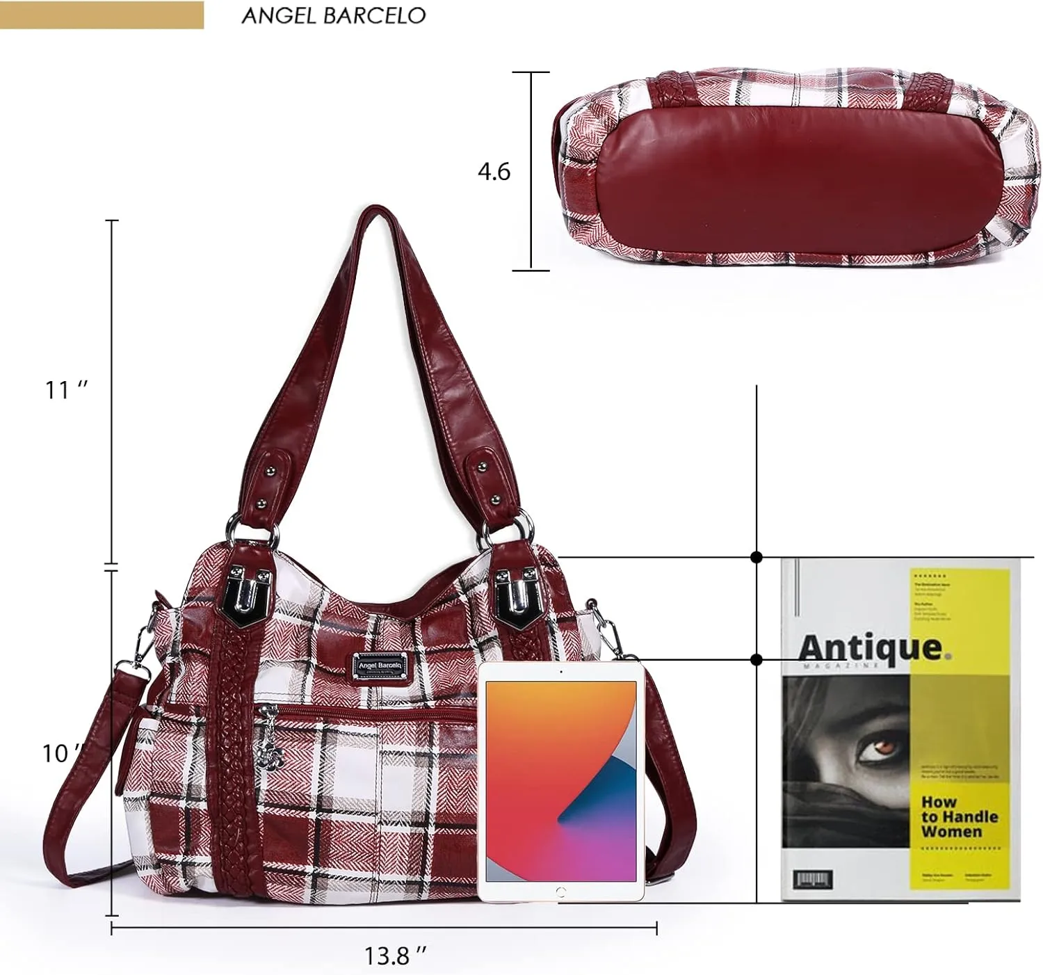 Angel Barcelo Roomy Fashion Hobo Womens Handbags Ladies Purse Satchel Shoulder Bags Tote Washed Leather Bag