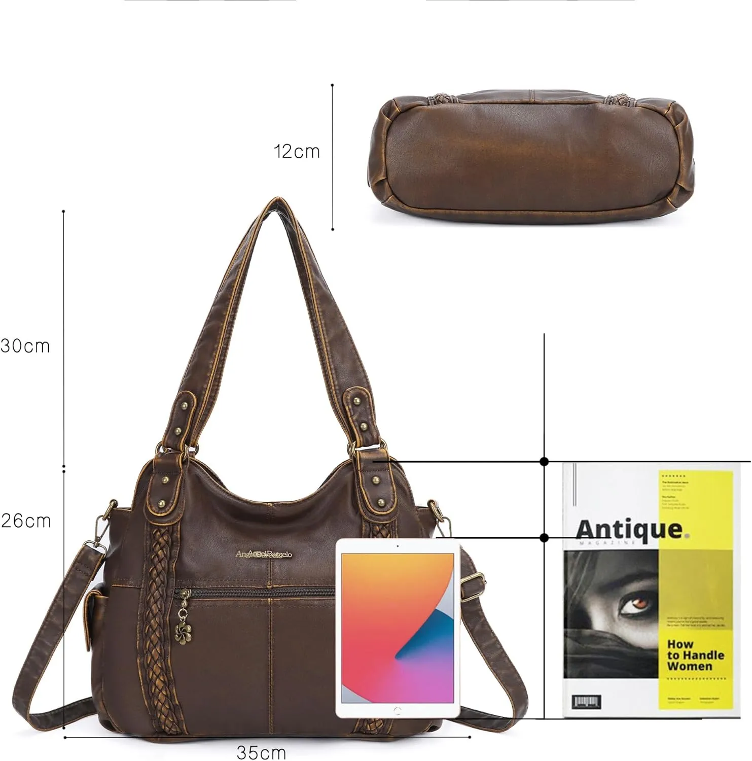 Angel Barcelo Roomy Fashion Hobo Womens Handbags Ladies Purse Satchel Shoulder Bags Tote Washed Leather Bag